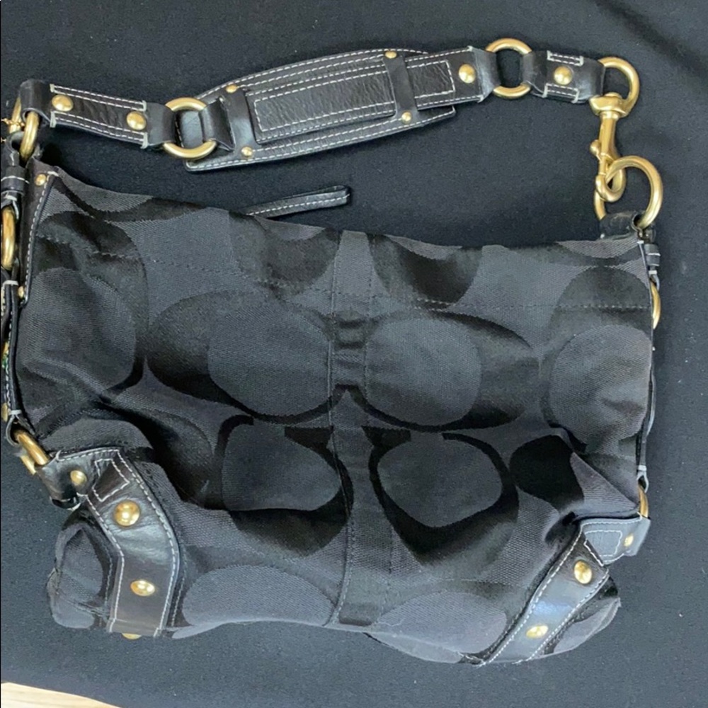 Black Jacquard Coach Hand Bag